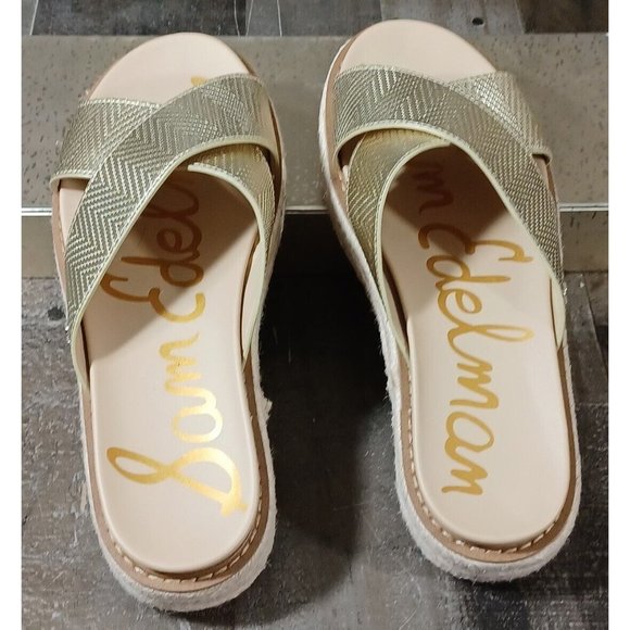 Sam Edelman Korina Slide Sandal Gold Wedge Espadrille Shoe 9.5 - Picture 5 of 7